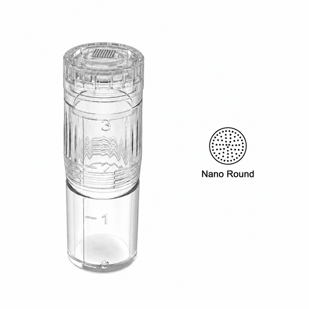 Hydra Pen H3／H5用Nanoラウンド交換カートリッジ、リザーバーと丸形先端配列図