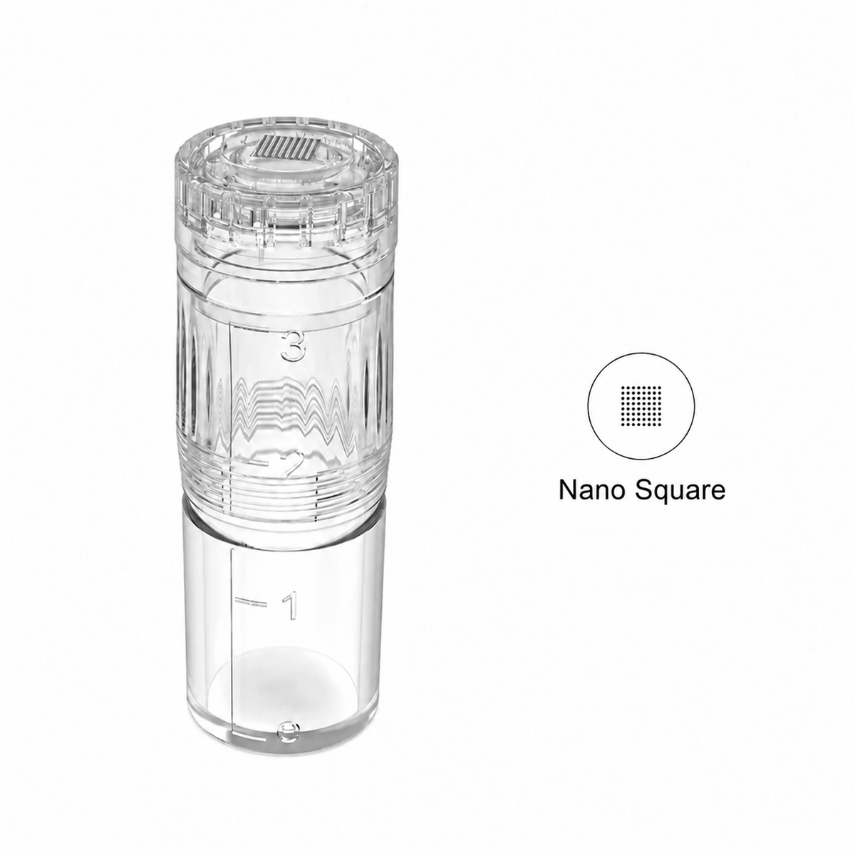 Hydra Pen H3／H5用Nanoスクエア交換カートリッジ、リザーバーと四角形先端配列図