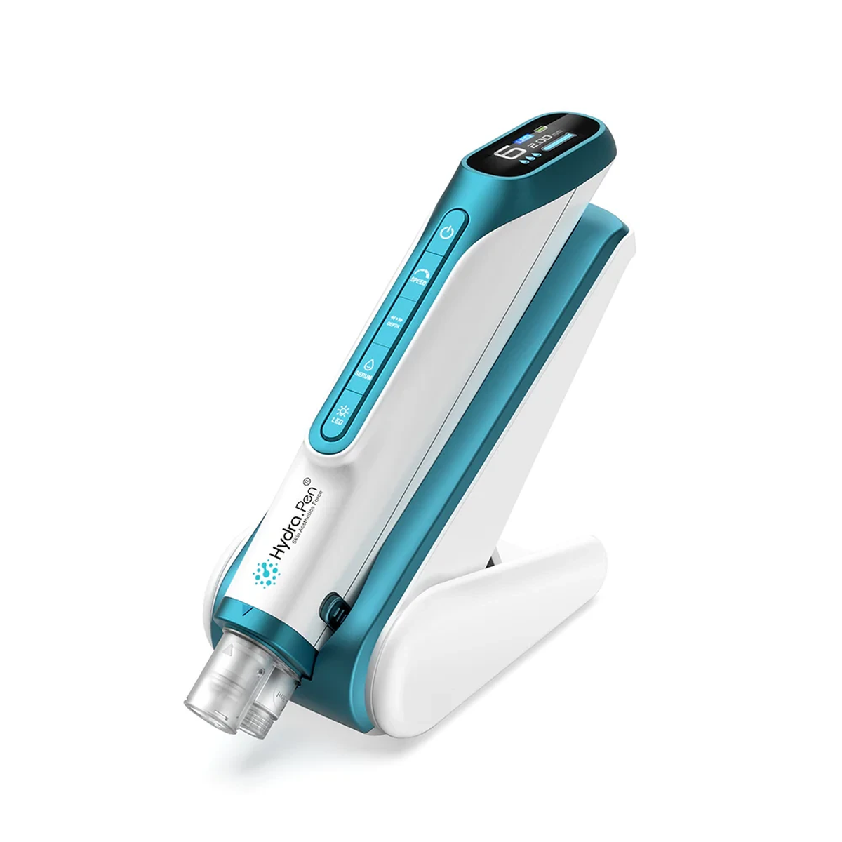 カートリッジと折りたたみ式本体スタンドを備えたメタリックティールのHydra Pen H6